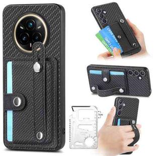 For Realme 14 Pro Wristband Kickstand Wallet Back Phone Case with Tool Knife(Black)
