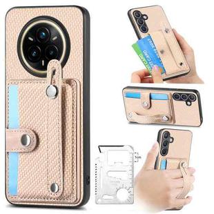 For Realme 14 Pro+ Wristband Kickstand Wallet Back Phone Case with Tool Knife(Khaki)