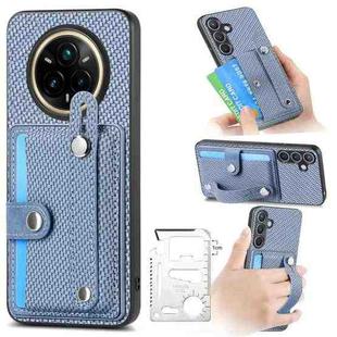 For Realme 14 Pro+ Wristband Kickstand Wallet Back Phone Case with Tool Knife(Blue)