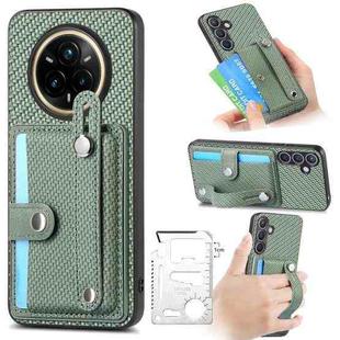 For Realme 14 Pro+ Wristband Kickstand Wallet Back Phone Case with Tool Knife(Green)
