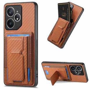 For Realme Neo7 Carbon Fiber Fold Stand Elastic Card Bag Phone Case(Brown)