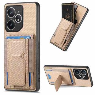 For Realme Neo7 Carbon Fiber Fold Stand Elastic Card Bag Phone Case(Khaki)