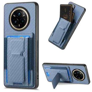 For Realme 14 Pro Carbon Fiber Fold Stand Elastic Card Bag Phone Case(Blue)
