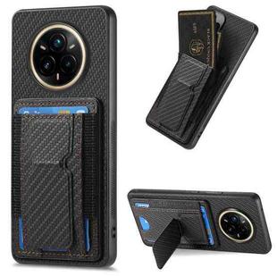 For Realme 14 Pro+ Carbon Fiber Fold Stand Elastic Card Bag Phone Case(Black)