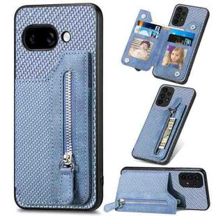 For Google Pixel 9a Carbon Fiber Horizontal Flip Zipper Wallet Phone Case(Blue)