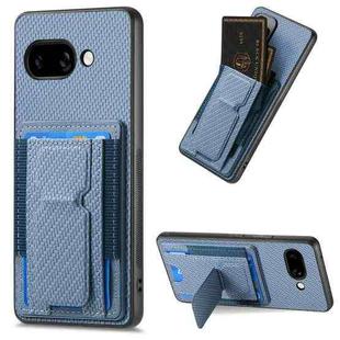 For Google Pixel 9a Carbon Fiber Fold Stand Elastic Card Bag Phone Case(Blue)