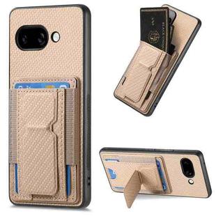 For Google Pixel 9a Carbon Fiber Fold Stand Elastic Card Bag Phone Case(Khaki)