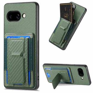 For Google Pixel 9a Carbon Fiber Fold Stand Elastic Card Bag Phone Case(Green)