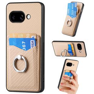 For Google Pixel 9a Carbon Fiber Card Wallet Ring Phone Case(Khaki)