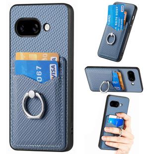 For Google Pixel 9a Carbon Fiber Card Wallet Ring Phone Case(Blue)
