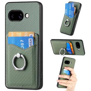 For Google Pixel 9a Carbon Fiber Card Wallet Ring Phone Case(Green)
