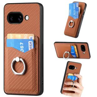 For Google Pixel 9a Carbon Fiber Card Wallet Ring Phone Case(Brown)