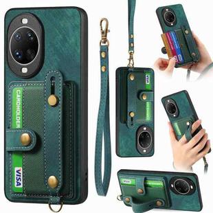 For Huawei nova 14 Pro Retro Cross Wristband Wallet Leather Back Phone Case(Green)