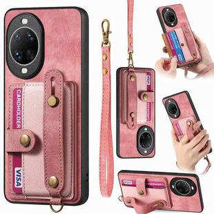 For Huawei nova 14 Pro Retro Cross Wristband Wallet Leather Back Phone Case(Pink)