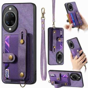 For Huawei nova 14 Ultra Retro Cross Wristband Wallet Leather Back Phone Case(Purple)
