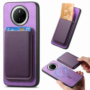 For Huawei Mate 70 Retro Magsafe Card Bag PU Back Cover Phone Case(Purple)