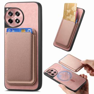 For OnePlus Ace 5 / 5 Pro Retro Magsafe Card Bag PU Back Cover Phone Case(Pink)