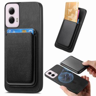 For Motorola Moto G35 Retro Magsafe Card Bag PU Back Cover Phone Case(Black)