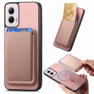 For Motorola Moto G Stylus 5G 2024 Retro Magsafe Card Bag PU Back Cover Phone Case(Pink)