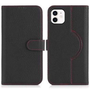 For iPhone 11 Genuine Leather Card Wallet MagSafe Phone Case(Litchi Black)