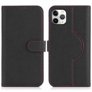 For iPhone 11 Pro Max Genuine Leather Card Wallet MagSafe Phone Case(Litchi Black)