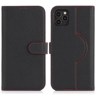 ForiPhone 13 Pro Max / 12 Pro Max Genuine Leather Card Wallet MagSafe Phone Case(Litchi Black)