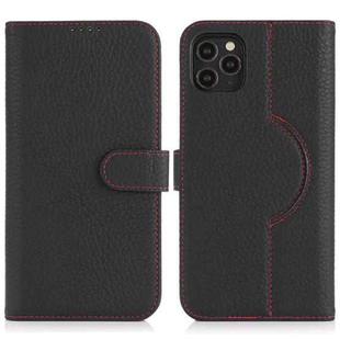 For iPhone 15 Pro Genuine Leather Card Wallet MagSafe Phone Case(Litchi Black)