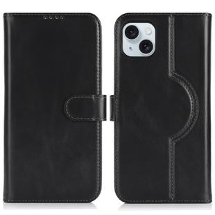 For iPhone 15 Plus / 14 Plus Genuine Leather Card Wallet MagSafe Phone Case(Black)