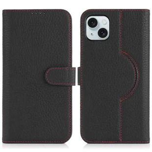For iPhone 15 Plus / 14 Plus Genuine Leather Card Wallet MagSafe Phone Case(Litchi Black)