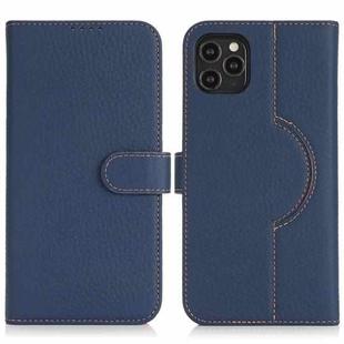 For iPhone 15 Pro Max Genuine Leather Card Wallet MagSafe Phone Case(Litchi Dark Blue)