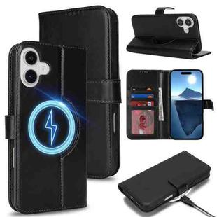 For iPhone 16 Genuine Leather Card Wallet MagSafe Phone Case(Black)