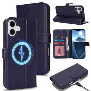 For iPhone 16 Plus Genuine Leather Card Wallet MagSafe Phone Case(Dark Blue)