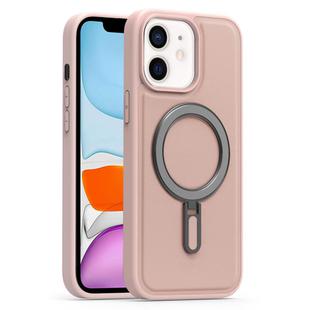 For iPhone 11 Silver Shield MagSafe Holder Shockproof Phone Case(Pink)