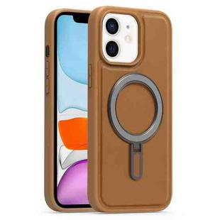 For iPhone 11 Silver Shield MagSafe Holder Shockproof Phone Case(Brown)