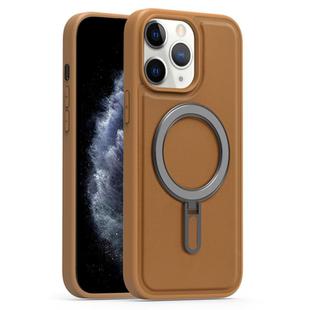 For iPhone 11 Pro Max Silver Shield MagSafe Holder Shockproof Phone Case(Brown)