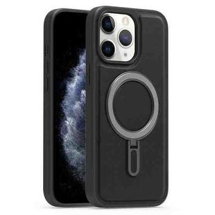 For iPhone 11 Pro Max Silver Shield MagSafe Holder Shockproof Phone Case(Black)