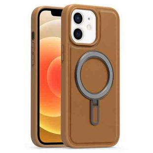 For iPhone 12 Silver Shield MagSafe Holder Shockproof Phone Case(Brown)