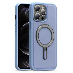 For iPhone 12 Pro Silver Shield MagSafe Holder Shockproof Phone Case(Blue)