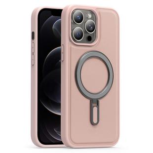 For iPhone 12 Pro Silver Shield MagSafe Holder Shockproof Phone Case(Pink)