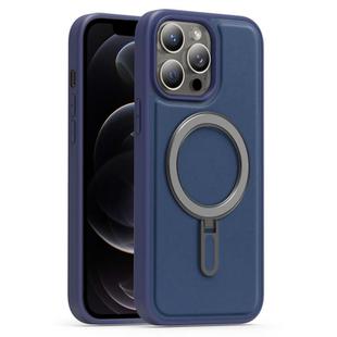 For iPhone 12 Pro Silver Shield MagSafe Holder Shockproof Phone Case(Deep Blue)