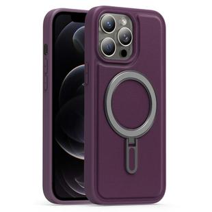 For iPhone 12 Pro Silver Shield MagSafe Holder Shockproof Phone Case(Purple)