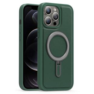 For iPhone 12 Pro Silver Shield MagSafe Holder Shockproof Phone Case(Green)