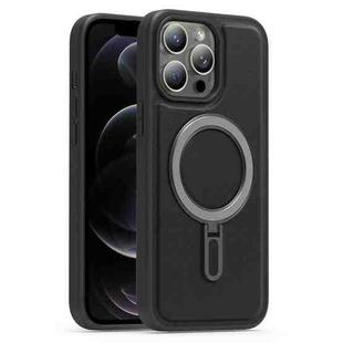 For iPhone 12 Pro Silver Shield MagSafe Holder Shockproof Phone Case(Black)