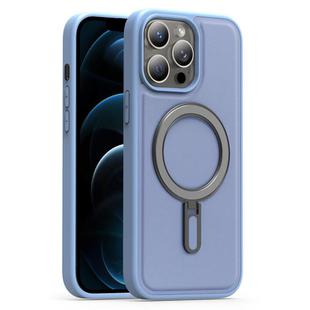 For iPhone 12 Pro Max Silver Shield MagSafe Holder Shockproof Phone Case(Blue)