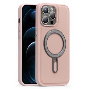 For iPhone 12 Pro Max Silver Shield MagSafe Holder Shockproof Phone Case(Pink)