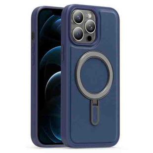For iPhone 12 Pro Max Silver Shield MagSafe Holder Shockproof Phone Case(Deep Blue)