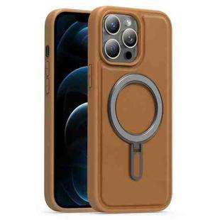 For iPhone 12 Pro Max Silver Shield MagSafe Holder Shockproof Phone Case(Brown)