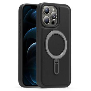 For iPhone 12 Pro Max Silver Shield MagSafe Holder Shockproof Phone Case(Black)