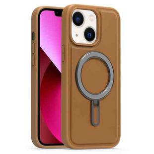 For iPhone 13 Silver Shield MagSafe Holder Shockproof Phone Case(Brown)