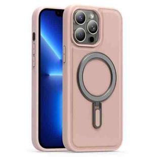 For iPhone 13 Pro Silver Shield MagSafe Holder Shockproof Phone Case(Pink)